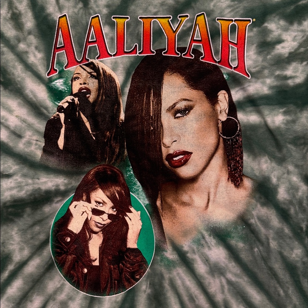Aaliyah Princess Of R&B Black Green Tye Dye Tee Men’s Size Large - Picture 2 of 4